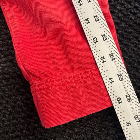 Free People Red Denim Jacket Women Large Cropped Trucker Style Button Up - Picture 7 of 8